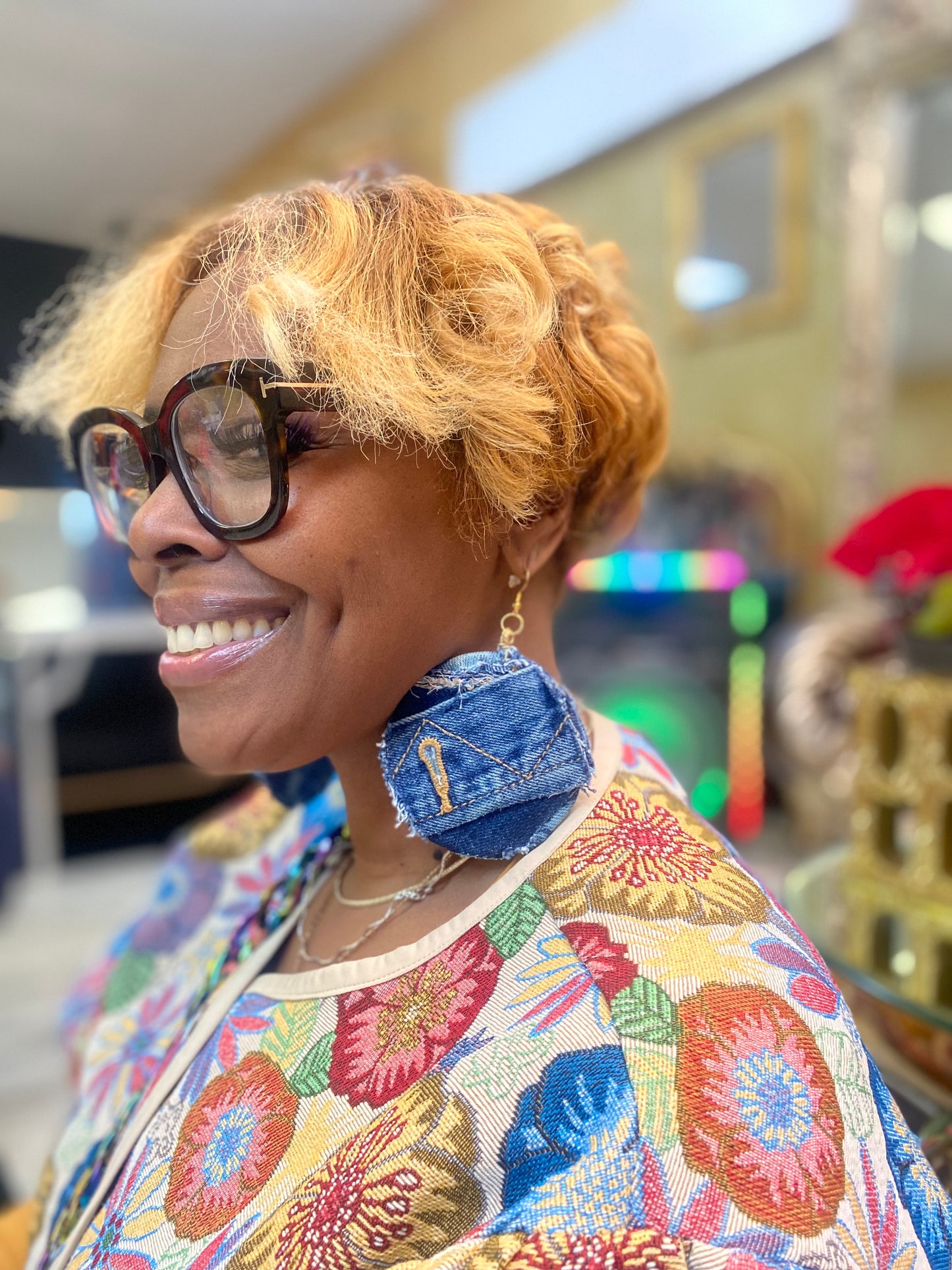 Denim patchwork earrings